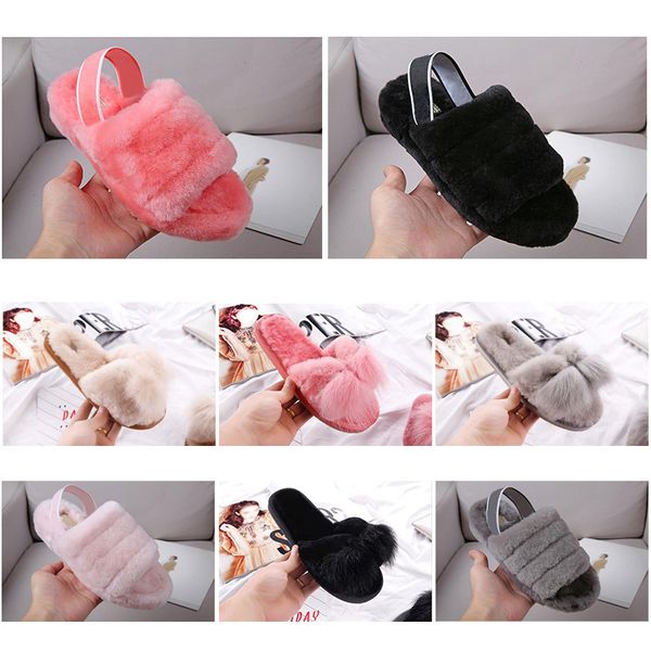 

New Designer Women Furry Slippers Australia Fluff Yeah Slide Black Red Grey casual Shoes Fashion Luxury Boots Sandals Fur Slides Slippers