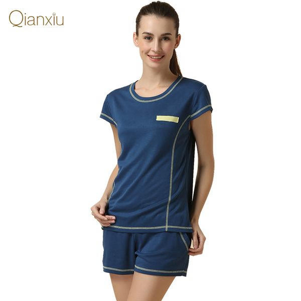 

2018 summer plus size two-piece sets female casual pajama sets ladies modal sleepwear suit women short sleeve t shirt & shorts, Blue;gray