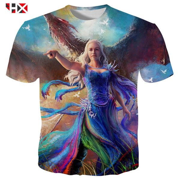 

summer new men t shirt 3d print daenerys targaryen t shirt men/women harajuku streetwear short sleeve x16, White;black