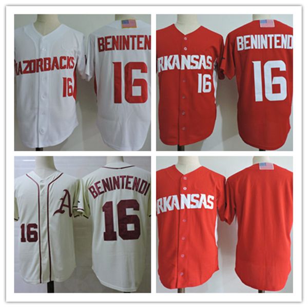 

mens ncaa arkansas razorbacks andrew benintendi college baseball jersey stiched white red cream #16 andrew benintendi jersey s-3xl, Blue;black