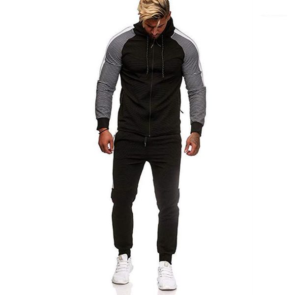 

zipper pockets panelled hooded long pants mens 2pcs sets casual males clothing stripe panelled mens designer tracksuits fashion, Gray
