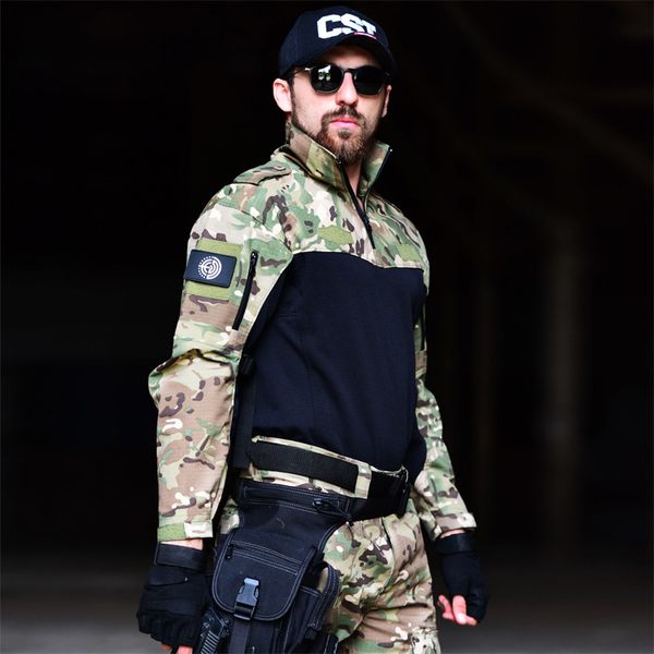 

outdoor hunting hiking shirts tactical training long sleeve shirts climbing combat cs army camouglage shirt, Gray;blue