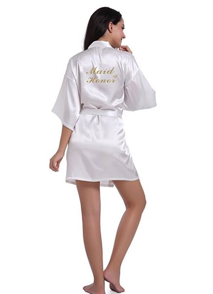 

rb85 maid of honor letter golden glitter print kimono robes faux silk women bachelorette wedding preparewear bridal party robe, Black;red