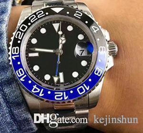 

2018 Hot Top luxury Automatic Mens watch GMT Lum Black blue Ceramic Bezel watch BLRO Stainless original clasp Mens Watches free shippin