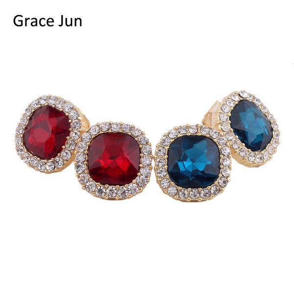 

grace jun(tm) 2 color choose bridal big crystal rhinestone square clip on earrings without piercing for women charm ear clip, Silver