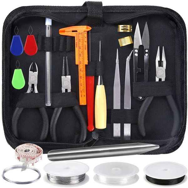 

27 pieces jewelry making kit supplies with zipper storage case beads wire starter tool for jewelry crafting and repairin, Blue;slivery