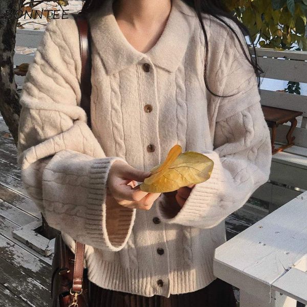 

cardigan women harajuku twisted preppy style simple basic knitted sweater winter soft kawaii girls all-match popular thicker new, White