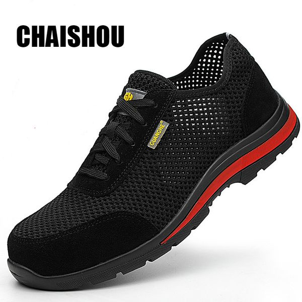 

chaishou 2019 summer men woman work shoes boots mesh sneakers anti-smashing anti-piercing outdoor safety shoes cs-227, Black