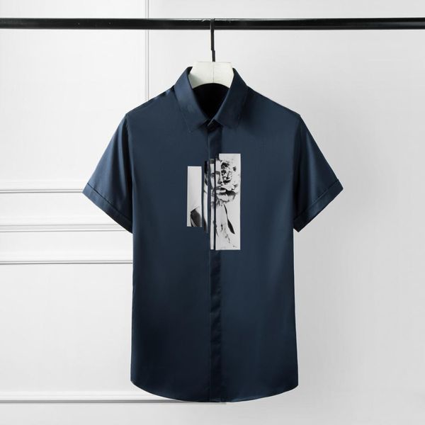 

solid color mens shirts plus size 4xl flower printing short sleeve mens dress shirts luxury slim fit party man, White;black