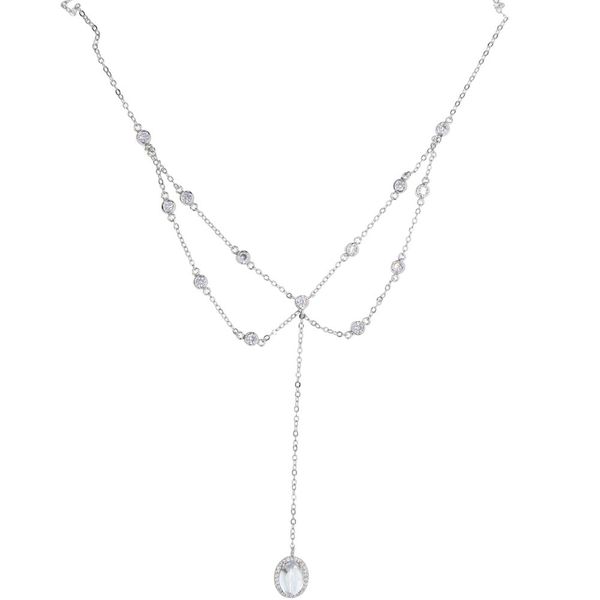 

wholesale- cz station long chain necklace for women elegance gorgeous brass paved cz jewelry, Silver