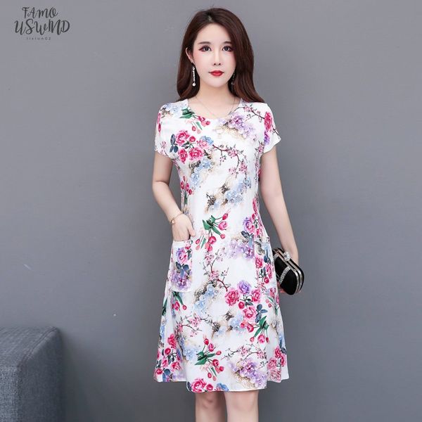 

summer dress a line size promotion vestidos mujer women dresses vanled round neck short sleeved cotton printed slim belt l 4xl, Black;gray