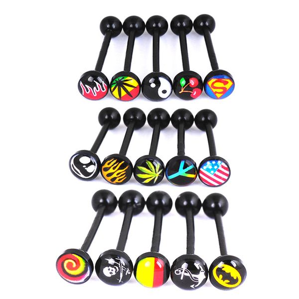 

10pcs/lot acrylic uv piercing tongue rings steampunk black tongue piercing bars barbell for women men fashion body jewelry, Slivery;golden