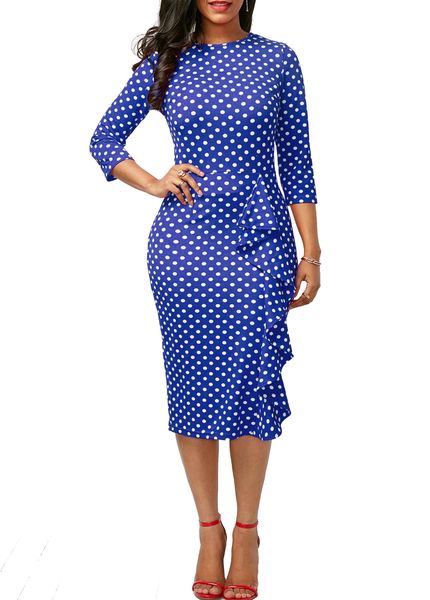 

women's clothing skirt polka dot dress long sleeve round neck dresses, White;black