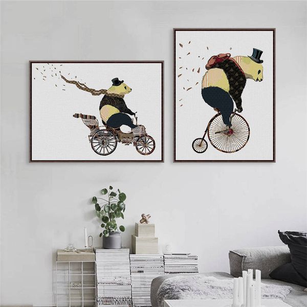 

ruoguan minimalist panda cartoon canvas painting posters and prints wall pictures for living room scandinavian home decor