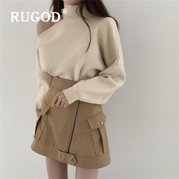 

rugod turtleneck solid color sweater off-shoulder pullover simplee jumper winter for women elegant knitwear korean style, White;black