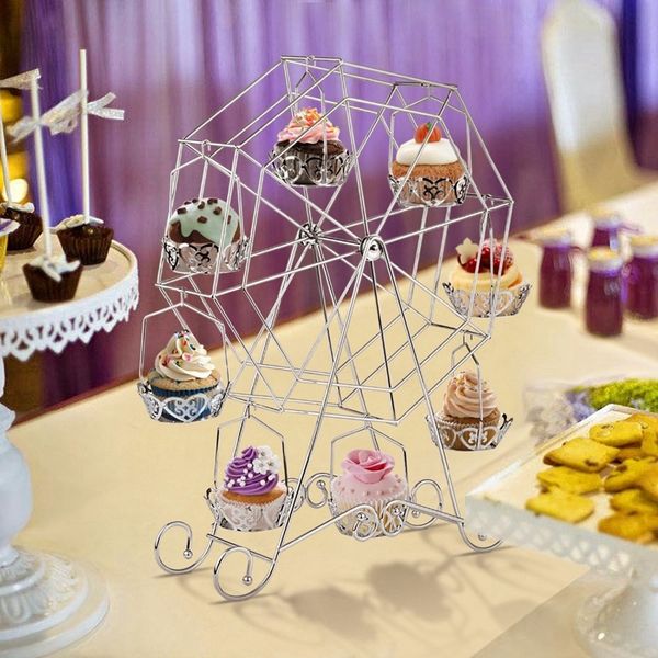 

silver cupcake stand, ferris wheel cupcake stand, dessert server for carnival, birthdays, weddings and party, 8 cupcakes other bakeware