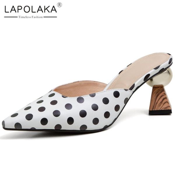 

lapolaka new arrivals genuine cow leather strange style shoes woman pumps female slip on mix color pumps mules women shoes, Black