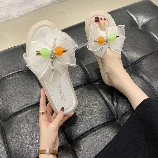 

rubber slippers summer women's shoes slides jelly flip flops fashion low pantofle butterfly-knot transparent heel glitter, Black