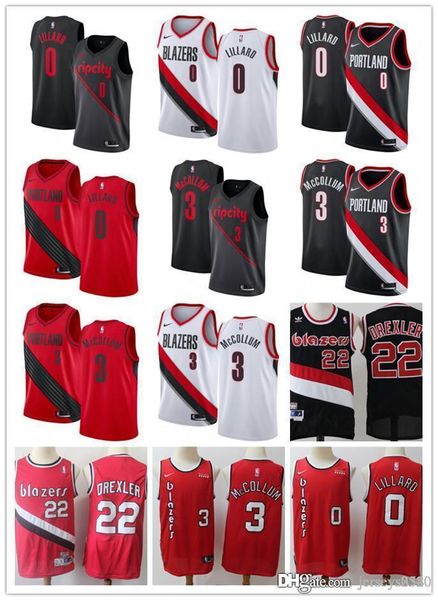 

mens portland trail blazers throwback damian 0 lillard c.j. 3 mccollum clyde 22 drexler 00 basketball shorts basketball jersey, Black;red