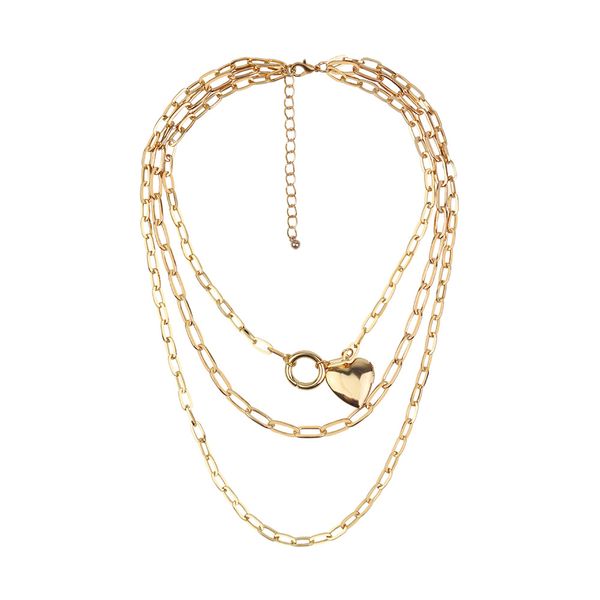 

fashion peach heart pendant necklace fashion retro multi-layer thick chain necklace female, Silver