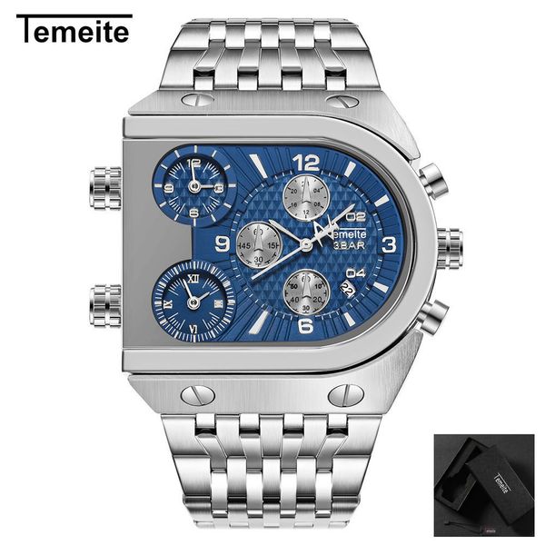 

luxury gold mens watches stainless steel quartz temeite brand man wristwatches three time zone multifunction creative waterproof, Slivery;brown