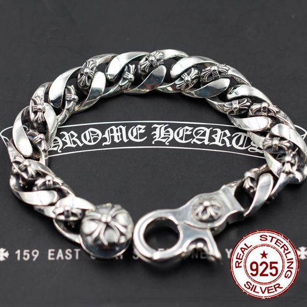 

S925 стерлингов серебряные браслеты личность мода классический винтаж властный крест армия цветок панк хип-хоп стиль горячие модели