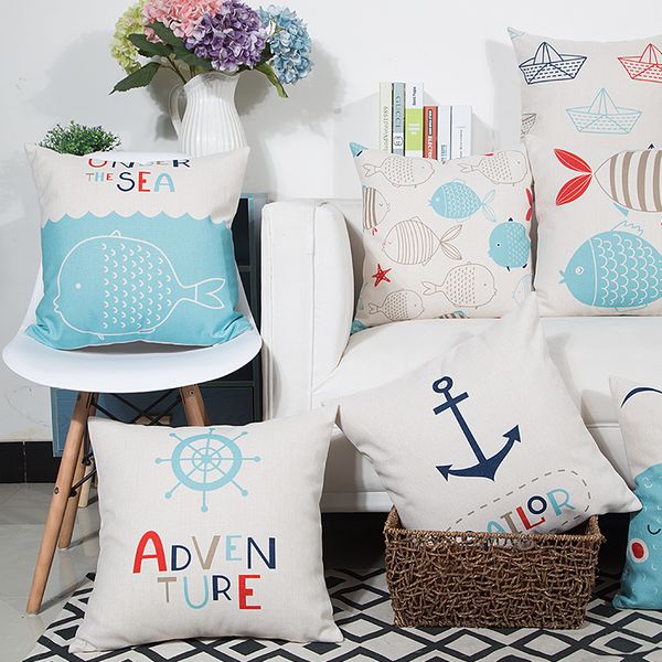 

mediterranean blue sea anchor geometric sailing fish boat soft plush throw pillows kids cushion love for living room decoration