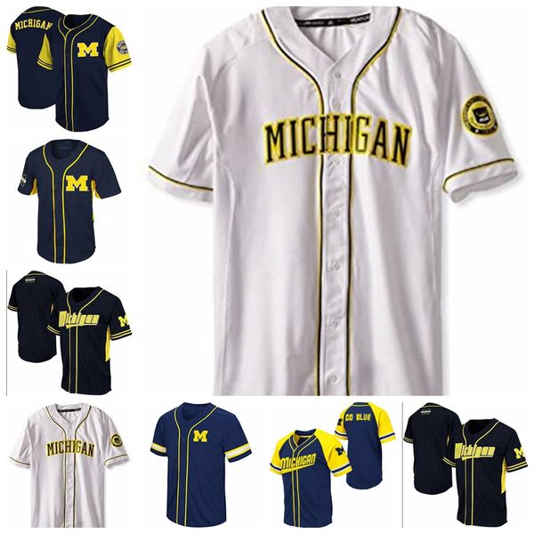 

custom cws 2019 michigan wolverines 0 joe donovan 2 jack blomgren 4 ako thomas 37 karl kauffmann baseball jersey any name number s-4xl, Blue;black