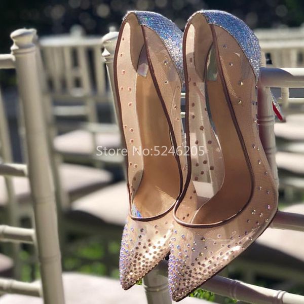 

new arrival high heels classic fashion bling mesh women pumps pointed toe party wedding woman shoes crystal covered, Black