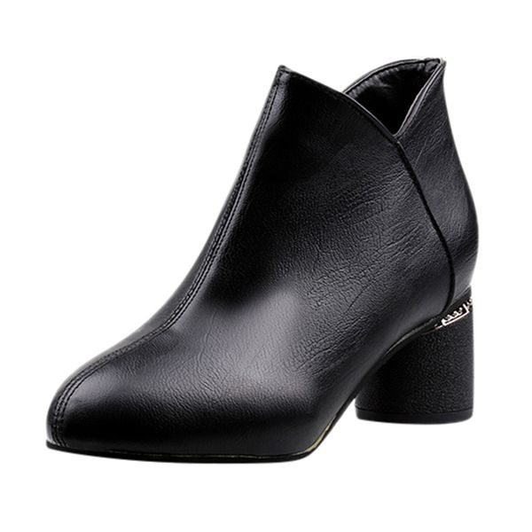 

sagace ladies boots woman 2019 fashion pointed toe short ankle boots for women zipper thick heels shoes woman high heel new, Black