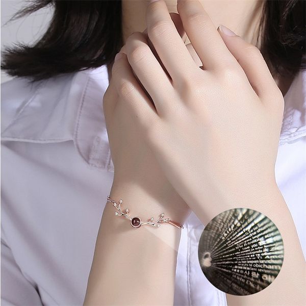 

valentines day gift 925 sterling silver way there you 100 languages bracelet womens antlers projection the memory of love chain, Black