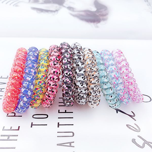

women girl phone wire cord gum coil hair ties ring leopard print bracelet stretchy hair ropes girls elastic hair bands, Slivery;white