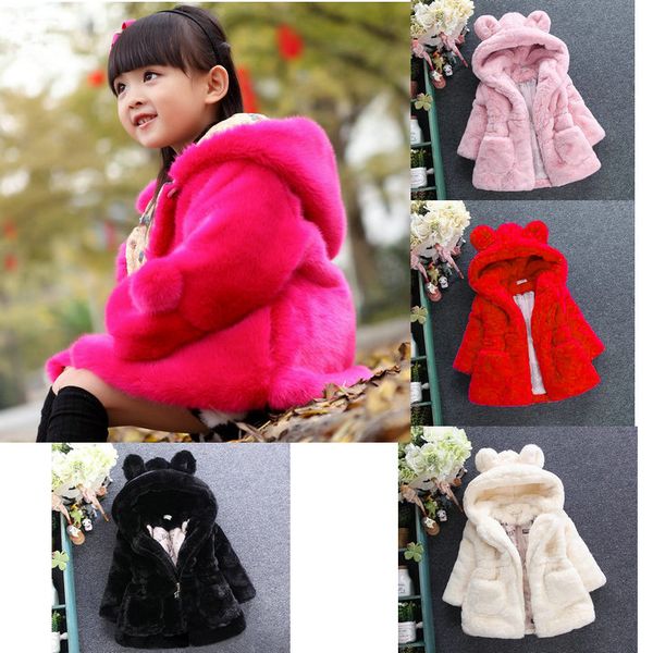 

retail 2-12y kids designer winter coats girls luxury faux fur thick warm fur coat infant baby hooded jackets outwear children clothing, Blue;gray