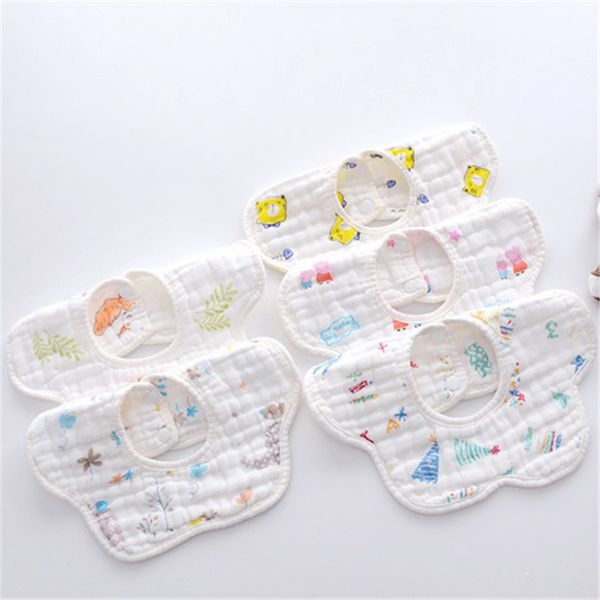 

baby bib newborn cartoon 8 layer 360 degree rotating petal bib rice bag cotton toddler waterproof scarf saliva feeding towel tfj667