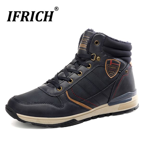 

winter warm men snow boots comfortable working boots mens with fur ankle for man non-slip men designer casual shoes, Black
