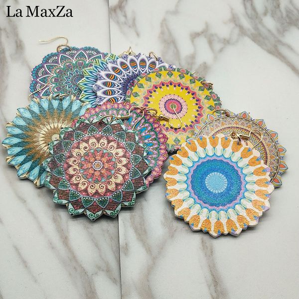 

bohemia handmade wood wooden earings for women jewelry flower print drop dangle earing long big earrings jewelry accessories, Silver