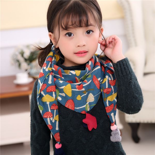 

children's cotton scarf print cartoon baby triangle scarf autumn winter boy girls warm collar toddler neck collar, Red;brown