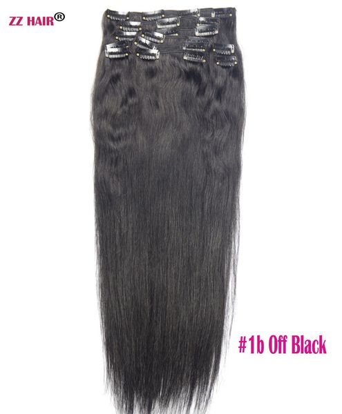 

16-28 inches 10pcs set 140g clips in/on 100% brazilian remy human hair extension full head natural straight, Black;brown
