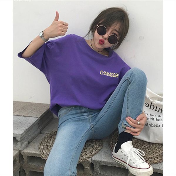 

letter printing 2020 women's short-sleeved t-shirt female students all-match t-shirt casual wear casual clothes women's wear dc375, White