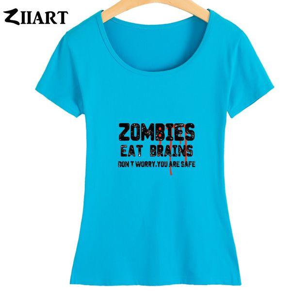 

bloody zombies eat brains you are safe woman girl cotton summer casual short sleeve t-shirt ziiart, White