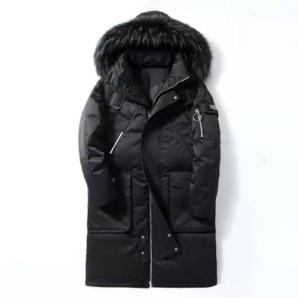 

men down feather long coats winter white duck down puffer jacket men's thick overcoat windbreaker fur hooded warm snow parkas, Black