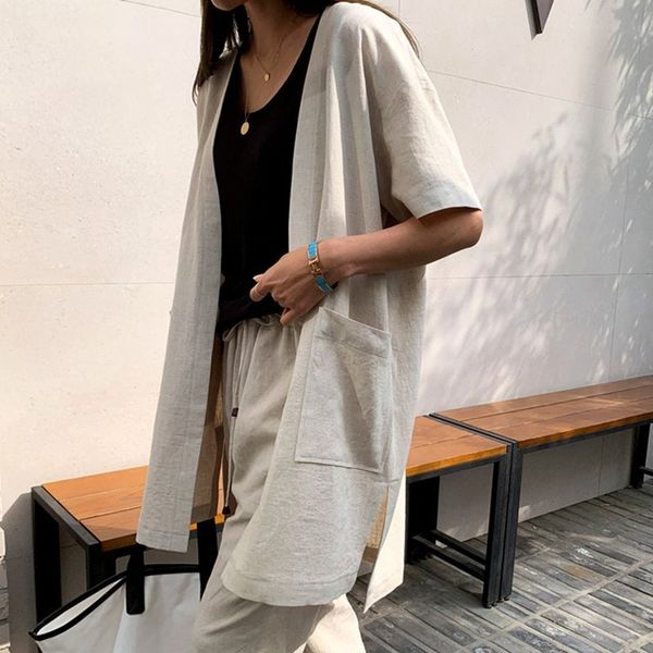 

mazefeng new 2020 women summer blouse shirts casual pockets female vintage minimalist fashionable slit loose open stitch, White