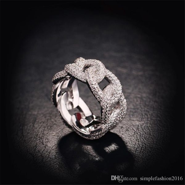 

handmade lovers cross promise ring 925 sterling silver pave 5a cz party wedding band rings for women men hiphop jewelry, Slivery;golden