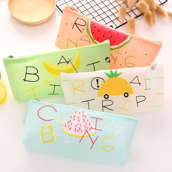 

1pc cartoon fruit students pencil bags girls make up case storage pouch purse women travel toiletry organizer cosmetic bag