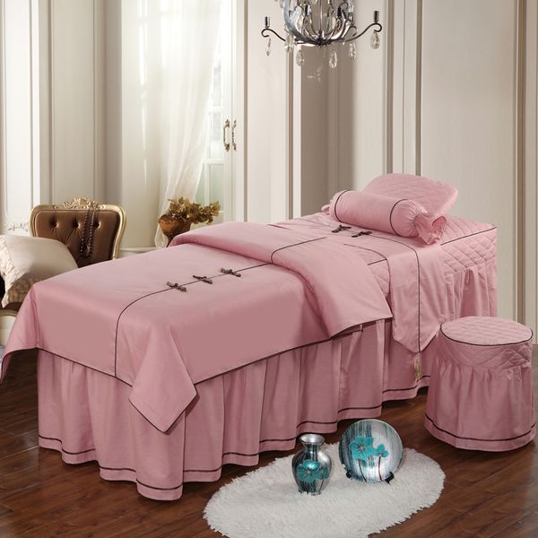 

13372 pure cotton beauty salon duvet cover bed skirt bedding set spa customized 4pcs pink ruby purple grey