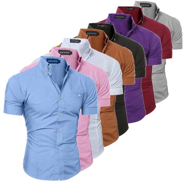 

hirigin men slim fit shirt short sleeve stylish formal men casual short sleeve shirts buttons clothing solid plus size, White;black