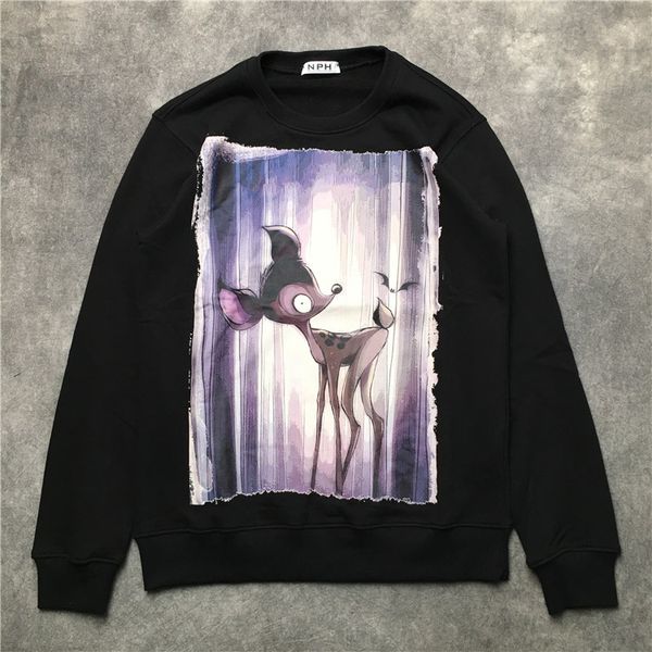 

2019 casual cartoon sika deer printing men women fashion sweater man long sleeve sweatshirt hoodies, Black