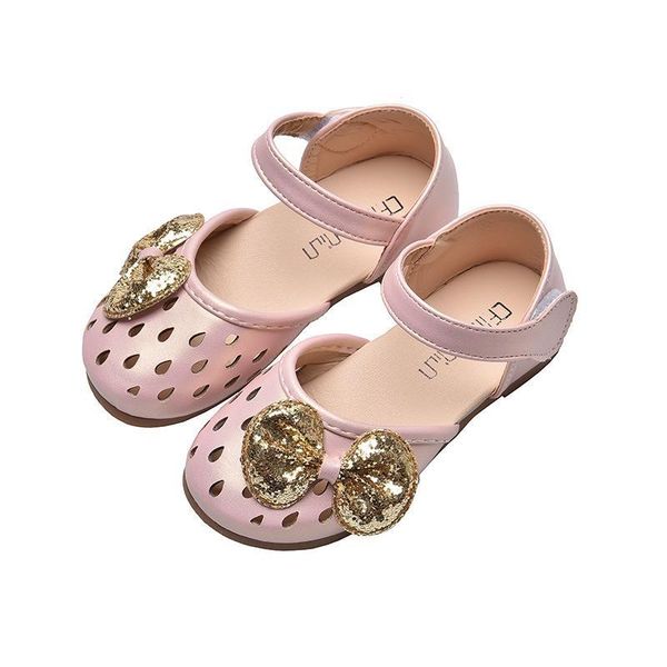 

kids girls sandals shoes summer children sandals hollow leather shoes with bow girl princess soft bottom non-slip casual, Black;red