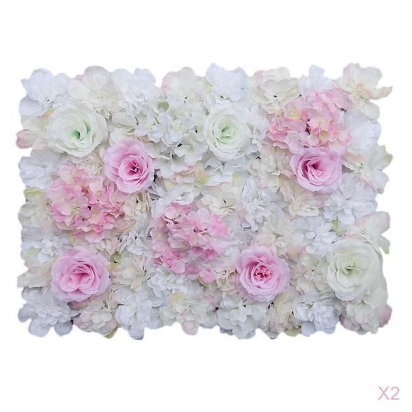 

2x silk artificial rose flower wall wedding background pink and white