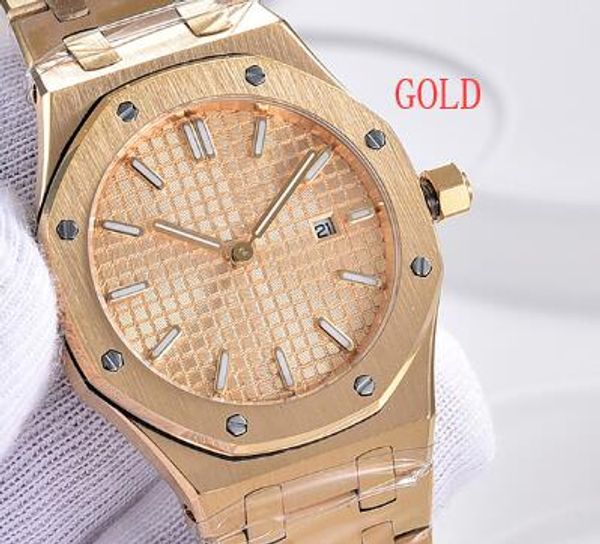 

royal oak quartz 33mm gorgeous yellow gold womens watches stainless steel gold dial deployment bracelet watch outdoor ladies wristwatches, Slivery;brown
